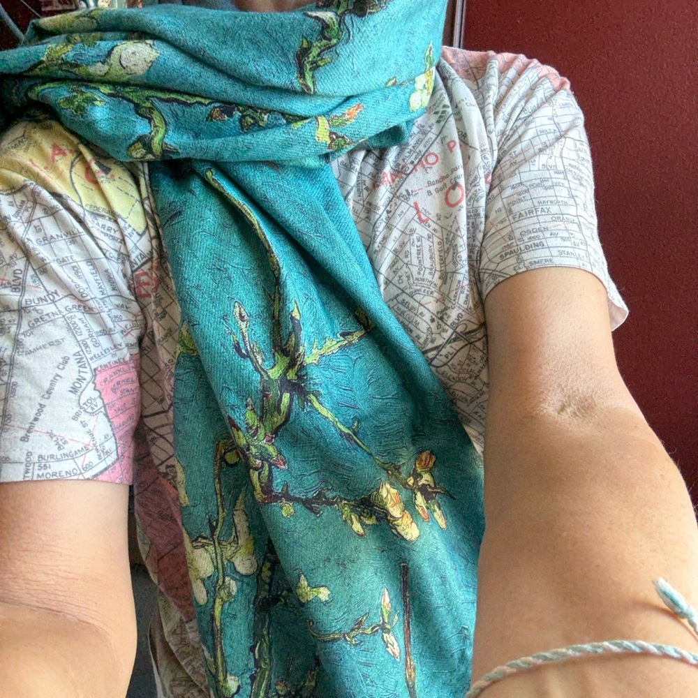Floral Teal and Green Scarf